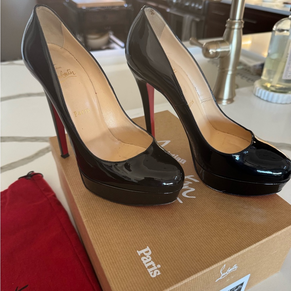 Christian Louboutin Black Patent Platform Pumps with Red Soles